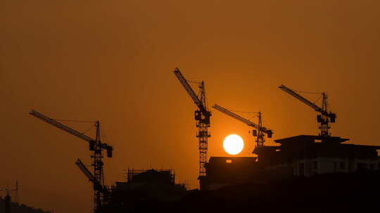 【延时】 建筑工地塔吊 太阳升起视频素材模板下载
