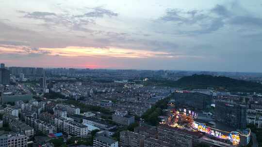 4K航拍昆山城市日落夜景风光