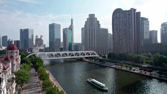 天津海河风景线古文化街码头城市风光航拍