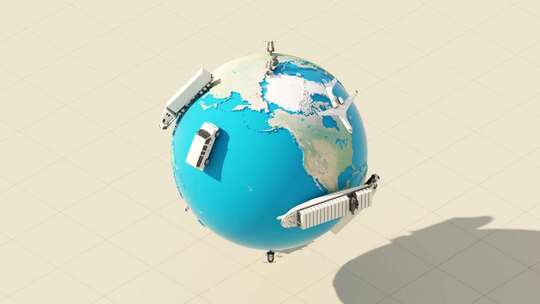 全球旅行飞机和轮渡蓝色的地球3d渲染
