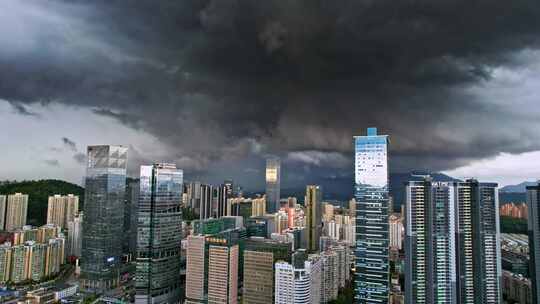 深圳城市乌云翻滚暴风雨恶劣天气黑云密布视频素材模板下载