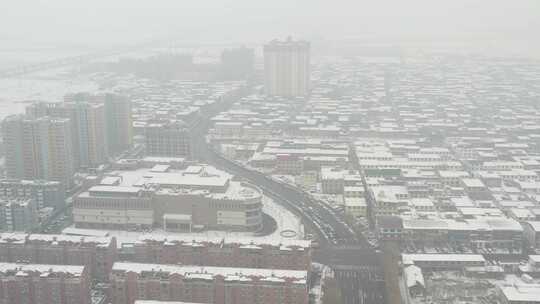 河北省石家庄市航拍城市道路雪景