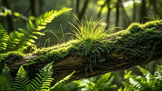 森林植物青苔树枝附生微距自然生态视频
