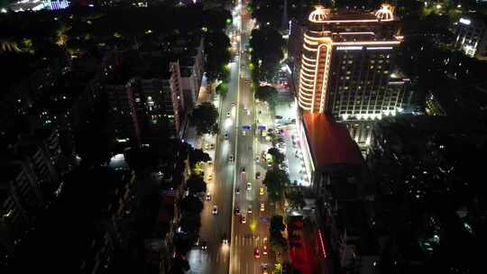 航拍广东广州夜景城市大道