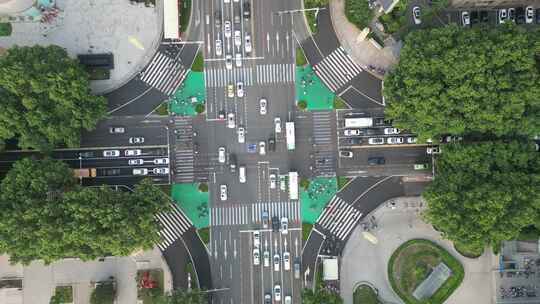 俯拍城市十字交叉路口交通拥堵交通视频素材模板下载