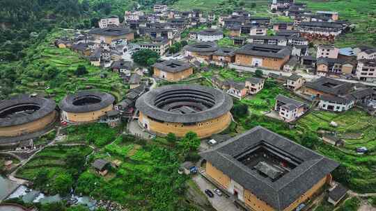 4k航拍世遗福建土楼古民居永定初溪土楼群