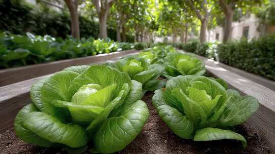 菜园种植生菜在户外茁壮成长