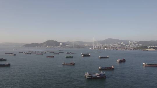 航拍香港海滨CBD发达现代船只海面大桥
