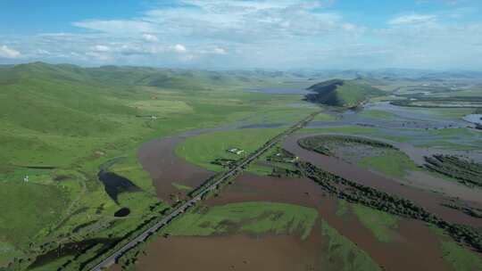 四川阿坝红原大草原白河航拍自然风光