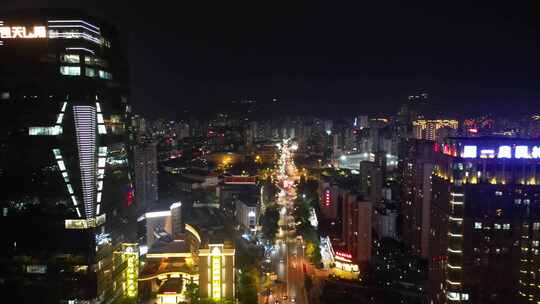 航拍福建莆田夜景莆田商务区夜景