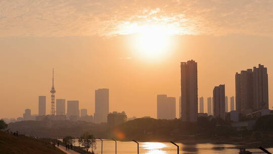 4k城市剪影夕阳延时