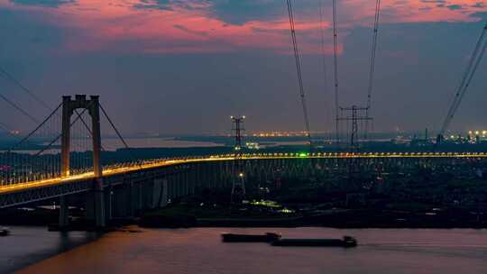 镇江/五峰山大桥/长江/夕阳/日转夜/延时