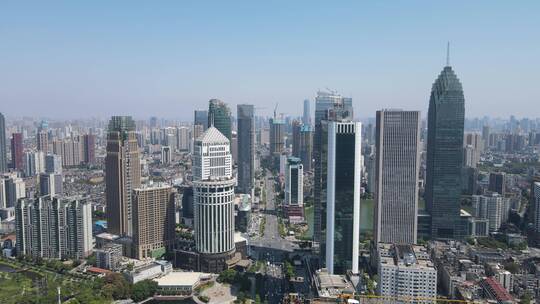 武汉汉口城市风光高楼建筑金融中心航拍视频素材模板下载