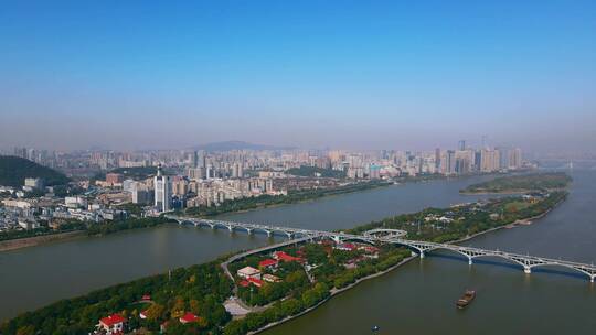 航拍长沙橘子洲湘江大桥