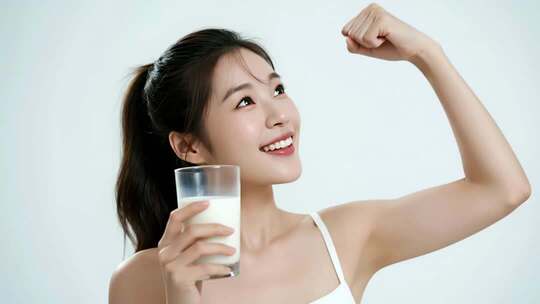 女孩喝牛奶健康生活方式视频