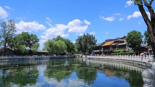 北京什刹海 公园   什刹海 湖水  船 空镜