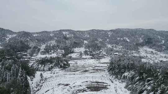 航拍自然风光冬季乡村田野