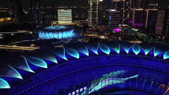 杭州亚运会奥体中心夜景合集视频素材模板下载