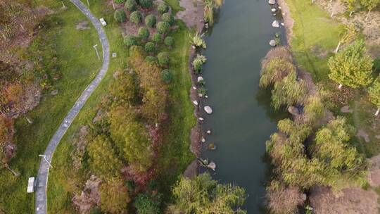 航拍湖北黄冈浠水县公园及运动场