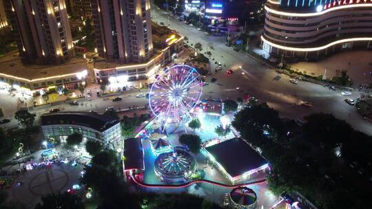 航拍夜景大景延时城市交通游乐场