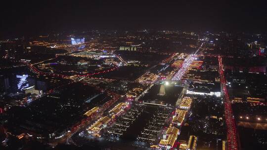 西安大唐不夜城大雁塔夜景唯美航拍