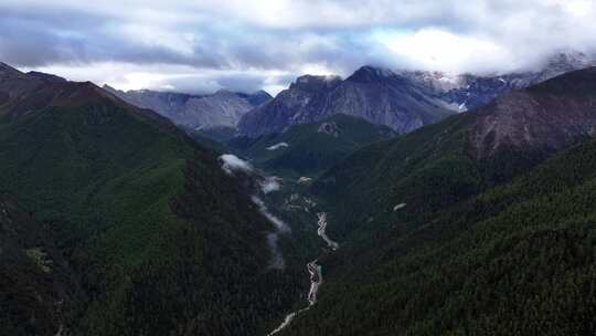 航拍景区 云雾山顶 清晨山谷