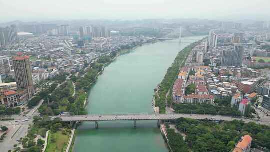 航拍广西百色城市风光百色地标