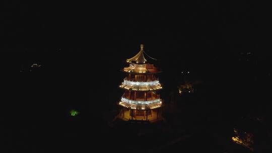 无锡太湖鼋头渚上山顶塔夜景4K