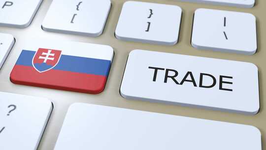 按钮3D动画上的斯洛伐克国旗和贸易文本