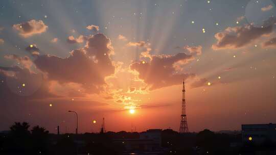 4k天空夕阳西下舞台粒子背景