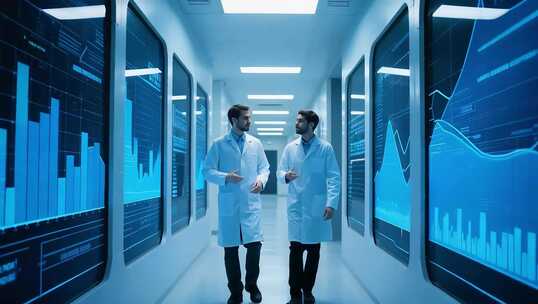 科研人员在科技走廊交流场景