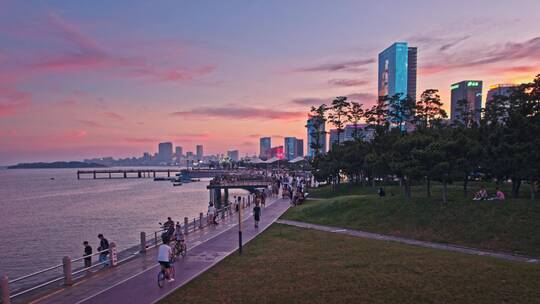 青岛西海岸新区夜景唐岛湾夜景视频素材模板下载