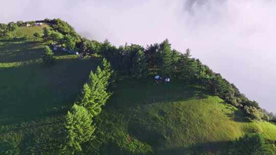 航拍高山草原森林云海