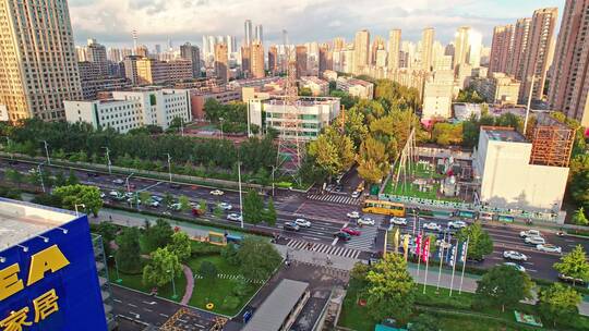 中国辽宁沈阳城市风景航拍蓝天