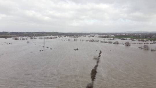 水灾后的农田航拍景观视频素材模板下载