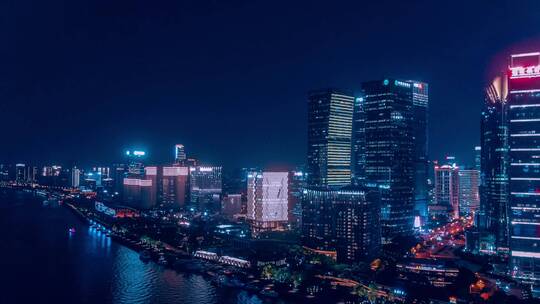 上海黄浦江北滨江航拍夜景