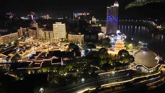 航拍四川宜宾冠英古街夜景