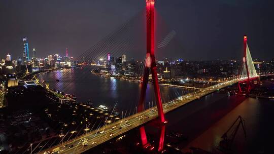 上海杨浦大桥大场景桥梁交通日落夜景4k航拍