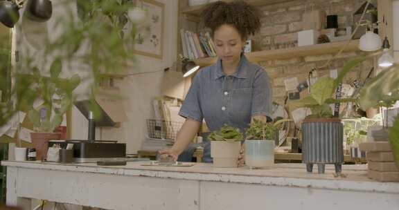 工作，女人，植物商店，室内植物