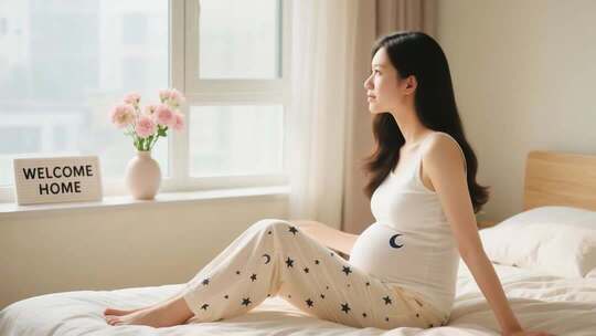 孕妇卧室窗边安静休憩