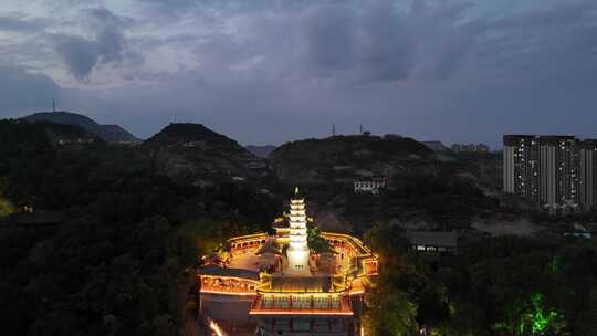 甘肃兰州白塔山公园兰州白塔寺夜景航拍