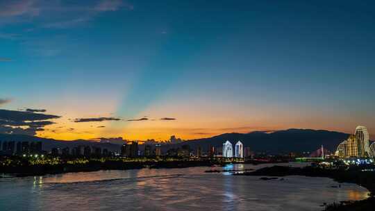 西双版纳景洪市澜沧江夕阳延时4K