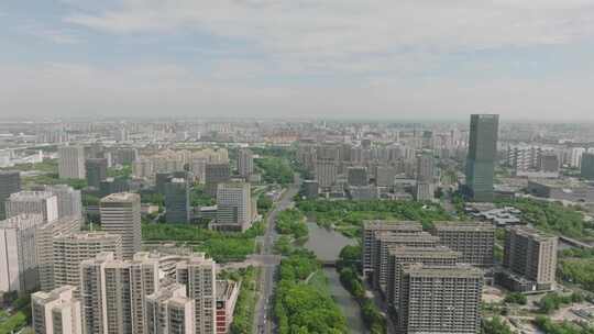 上海嘉定区嘉定新城阿克苏路城市车流航拍