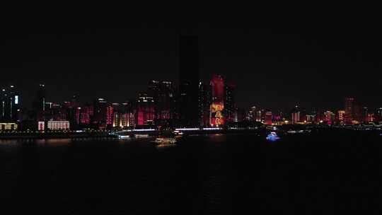 武汉长江城市夜景航拍