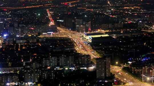 4k航拍扬州西区五层高架快速路夜景素材