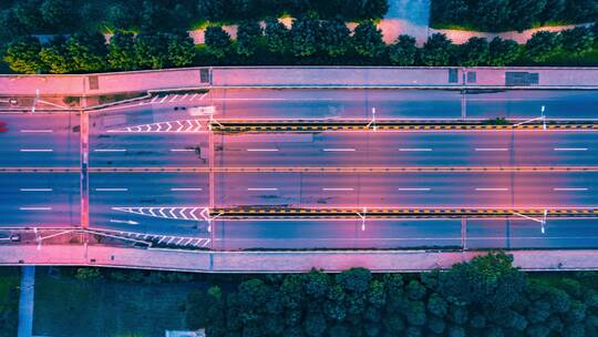 城市道路夜景车流俯拍