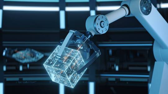 科幻感机械手臂与芯片动画 3D渲染