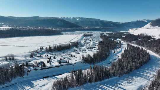 新疆冬季旅游 禾木冬天 村庄 禾木雪景
