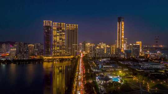 福建厦门城市夜幕降临夜景交通航拍延时