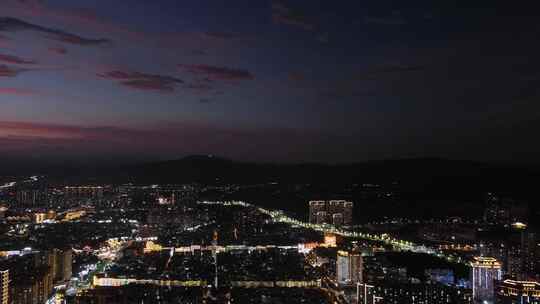 航拍福建漳州日落后蓝调城市夜景6K